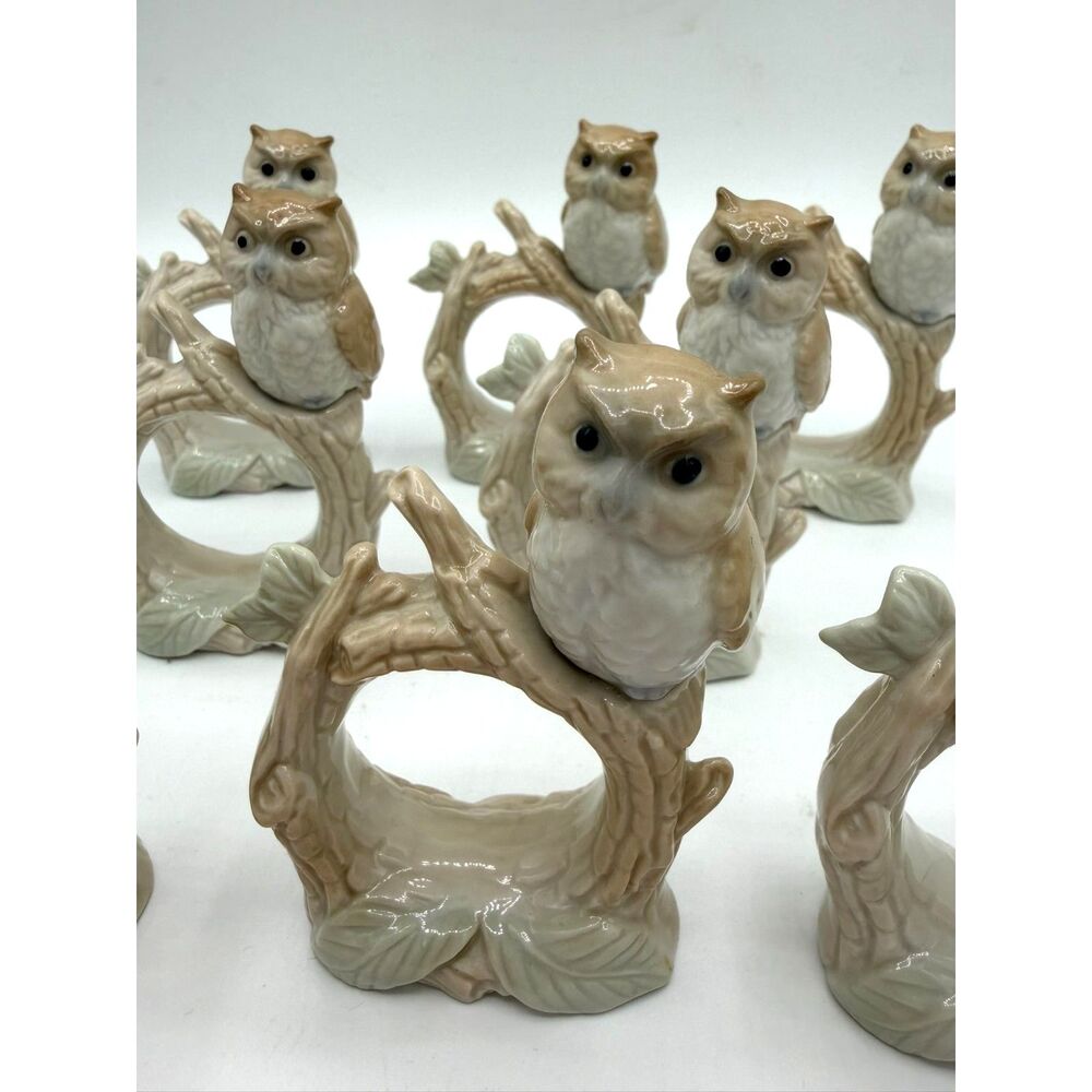 Lot of EIGHT Vintage Porcelain OWL Napkins Rings Otagiri Japan